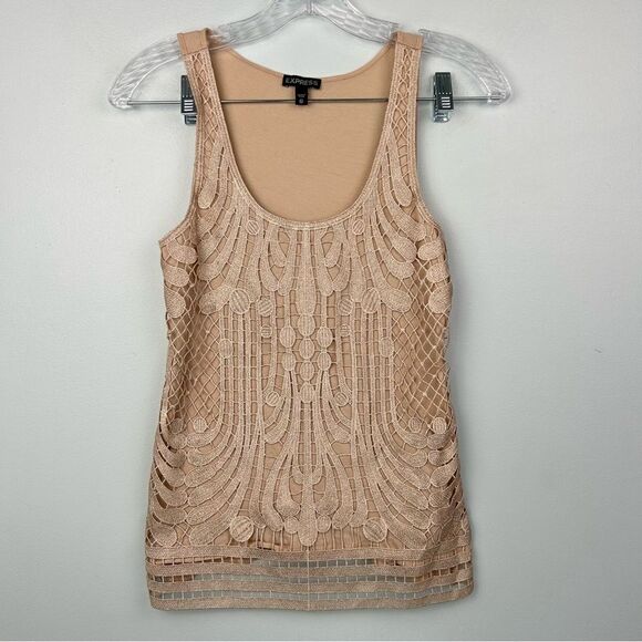 Express Metallic Lace Tank Top Cami Front Lined Lace Cutout Rose Gold Sz XS - Picture 1 of 14